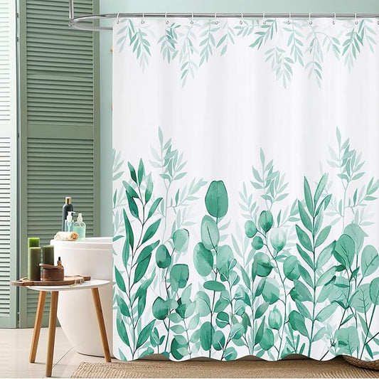 MitoVilla Teal Blue Eucalyptus Shower Curtain, Turquoise Green Plant Leaves Vintage Fabric Shower Curtains for Rustic Bathroom Decor, Chic Modern Botanical Shower Curtain, 72x72