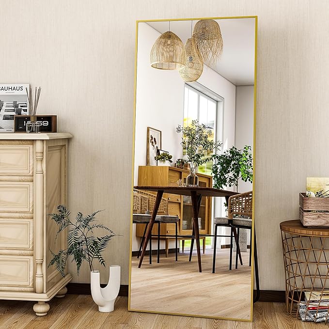 HARRITPURE 21"x56" Full Length Mirror Floor Rectangle Mirrors Aluminum Frame Standing Wall & Leaning Large Dressing Mirror for Living Room Bedroom Cloakroom,Gold