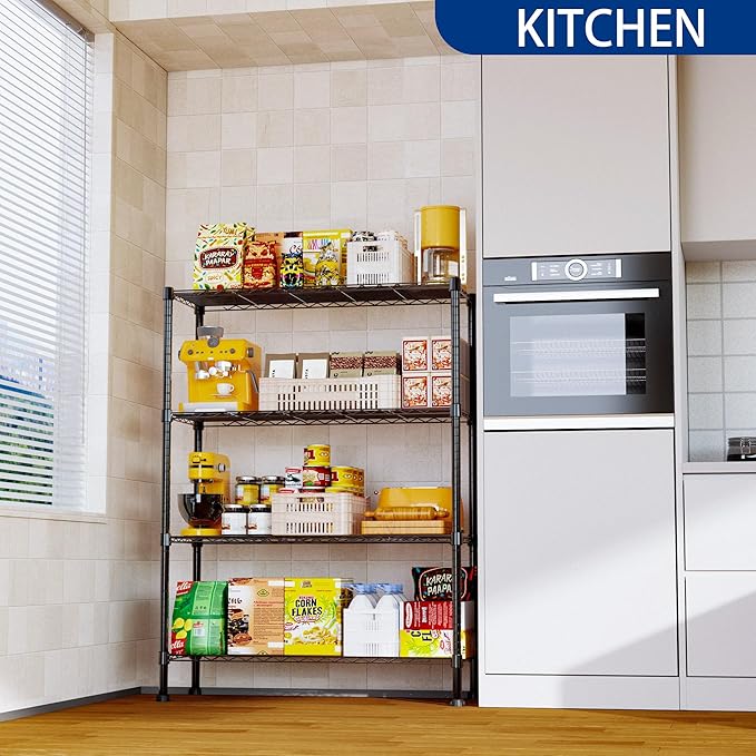 REGILLER 4-Wire Shelving Metal Storage Rack Adjustable Shelves,Standing Storage Shelf Units for Laundry Bathroom Kitchen Pantry Closet(Black,14.1" D x 36.1" W x 54" H)