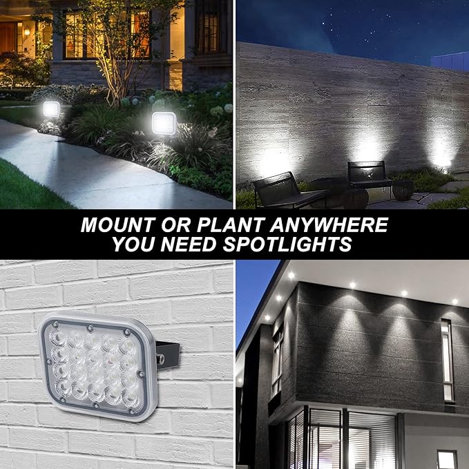Solar Spot Lights Outdoor,2 Pack 20 LED IP65 Waterproof Solar Landscape Lights, Dusk-to-Dawn 6000K Cold White Solar Outdoor Lights for Yard Garden Driveway Porch Walkway, 1-in-1