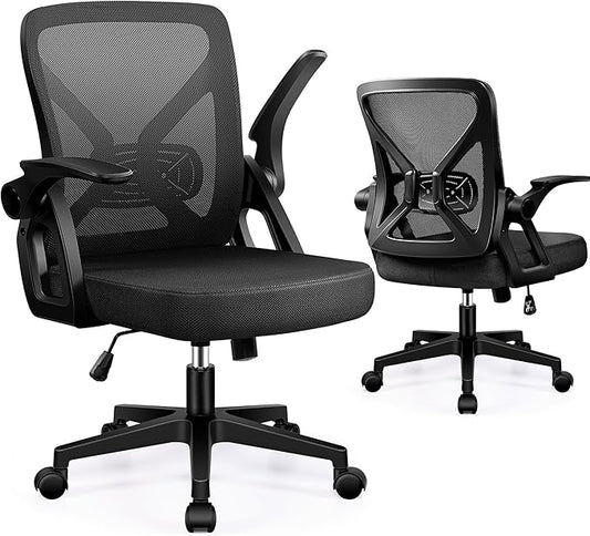 FelixKing Office Chair - Ergonomic Desk Chair Breathable Mesh Task with Wheels and Lumbar Support Home Desk Office Chairs with Flip up Armrest Rolling Swivel for Home Computer Black