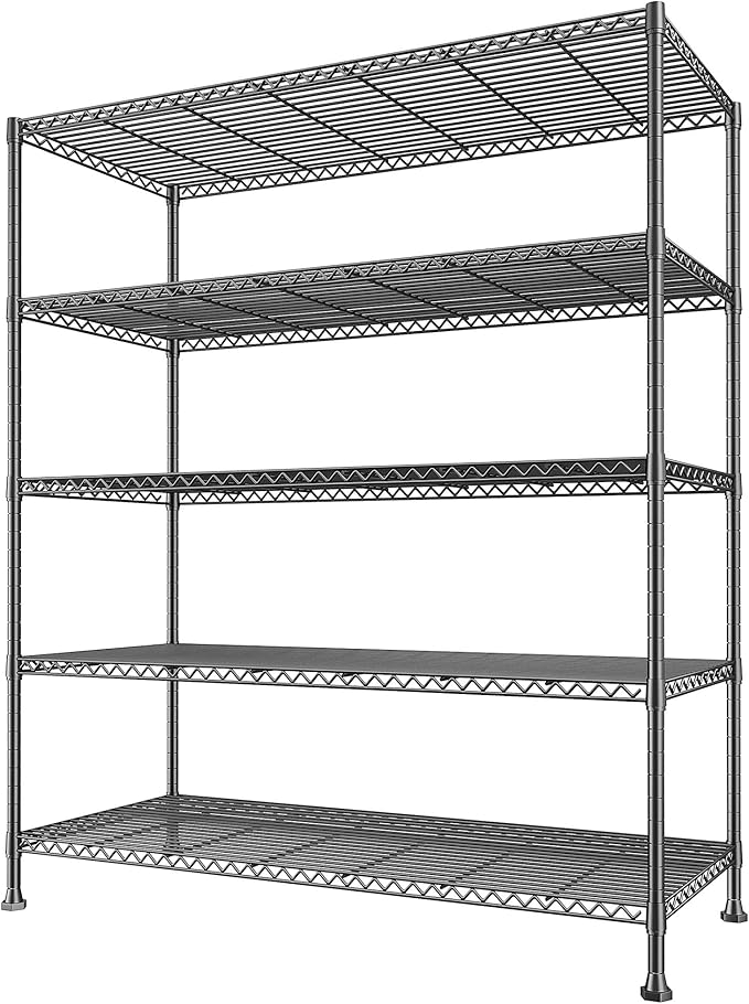 REIBII 45.5''W Storage Shelves Wire Shelving, 5 Tier Pantry Shelves for Storage Rack, Adjustable Metal Shelving for Pantry Kitchen Steel Shelving, 45.5" W x 71" H x 17.7" D