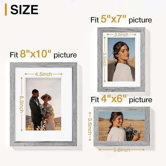 Vittanly 10 Pack Picture Frames Collage Wall Decor, Gallery Wall Frame Set for Wall or Tabletop Display, Engineered Wood and Shatter-resistant Plexiglass, Multi Sizes with 8x10, 5x7, 4x6 Frames, Grey