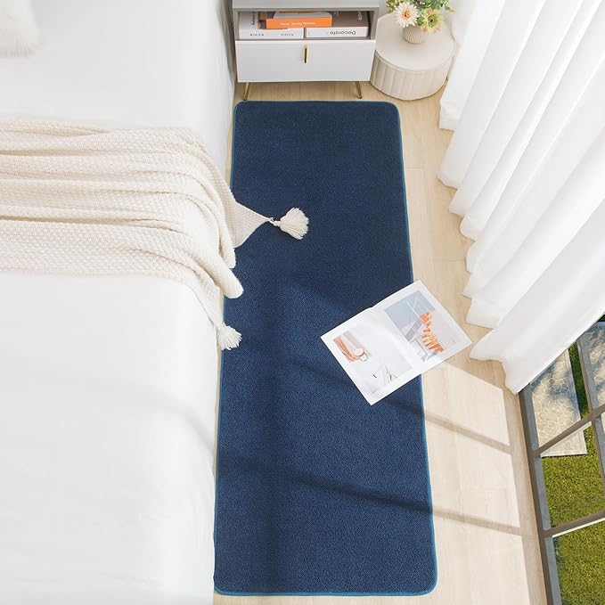 Soft Runner Rugs for Bedroom 2x6, Non Slip Runners for Hallway Kitchen Laundry Dorm Washable, Minimalist Low Pile Long Rugs for Boys Men Girls Kids, Navy Blue
