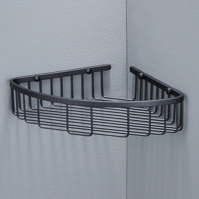 Bathroom Corner Shower Caddy Organizer, Corner-Hollow Design, SUS304 Stainless Steel Heavy Duty Rust-Proof Bathroom Shelf Organizer Holder, Wall Mounted Storage Rack, Matte Black