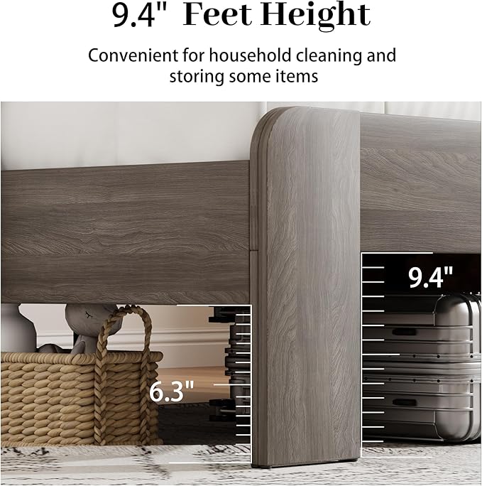 Full Size Wooden Bed Frame with Bookcace Storage Headboard, Rustic Farmhouse Bedframe with LED Lights and Charging Station, Sturdy and Stable, Slat Support, No Box Spring Required (Light Brown, Full)