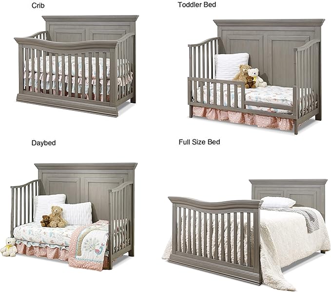 Sorelle Furniture Paxton Crib, Classic 4-In-1 Convertible Crib, Made of Wood, Non-Toxic Finish, Wooden Baby Bed, Toddler Bed, Child’s Daybed and Full-Size Bed, Nursery Furniture - Heritage Grey