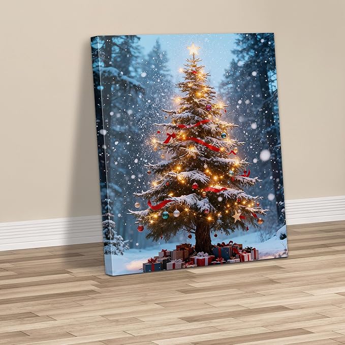 Framed Christmas Pictures Wall Decor,Vintage Pine Tree Prints,Winter Christmas Canvas Wall Art Decoration for Bedroom Bathroom Living Room Rustic Xmas Holiday Gifts (Christmas Tree 16, 24'' X 36'')
