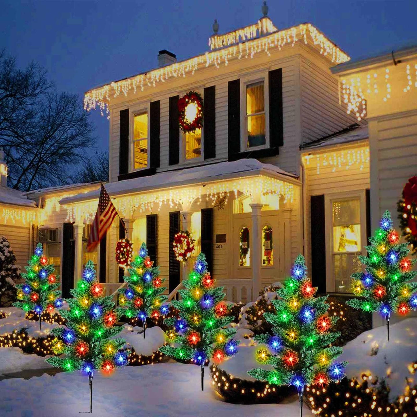 Homeleo 6-Pack Solar Small Christmas Trees for Outdoor Decorations, 120 LED Artificial Prelit Christmas Tree, Solar Powered Mini Xmas Tree with Lights for Outside Pathway Porch Yard Christmas Decor