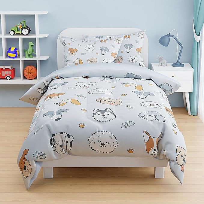 SANDJEST Dog Duvet Cover Sets Full Size for Kids Boys Girls, Incude 1 Polyester Comforter Cover 80x90 Inches and 2 Pillowcases 20x26 Inches, Comforter Not Included, Gift for Christmas Birthday