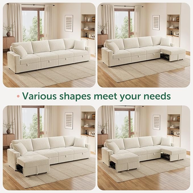 HONBAY Modular Sectional Sofa, L Shaped U Shaped Pull Out Couch with Storage, Velvet White