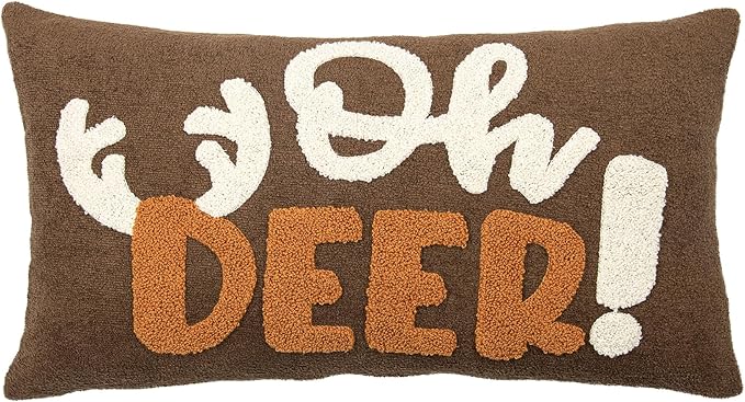Embroidered Deer Christmas Pillow Covers 12x20, Cute Embroidered Throw Pillow Covers Christmas Decorations Holiday Pillows for Home Couch,Brown/Pumpkin