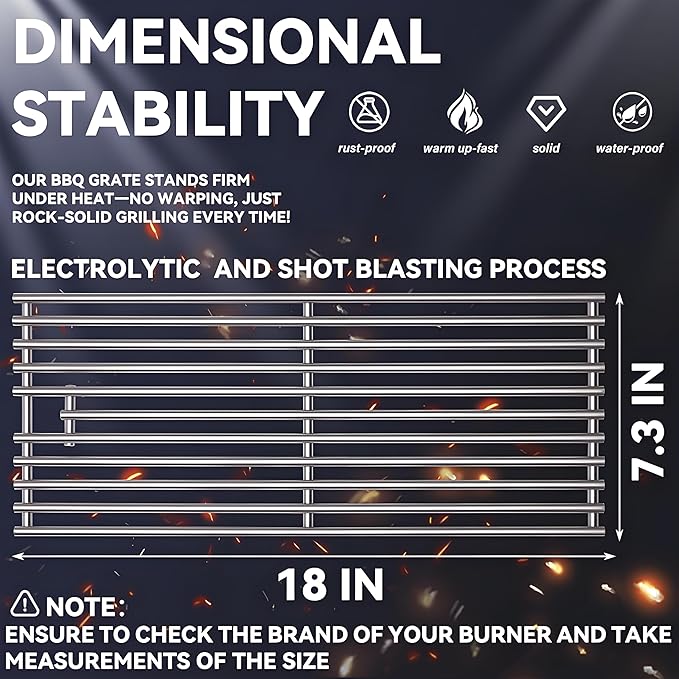 4 Pc 304 Heavy Duty Cast Stainless Steel 5/16" Rod BBQ Cooking Grill Grates Replacement Parts for Blaze Grill 3, 4, 5 Burner Blaze Grill Models, AOG, RCS, Summerset Sizzler, Stainless Steel 18 x 7-3/8