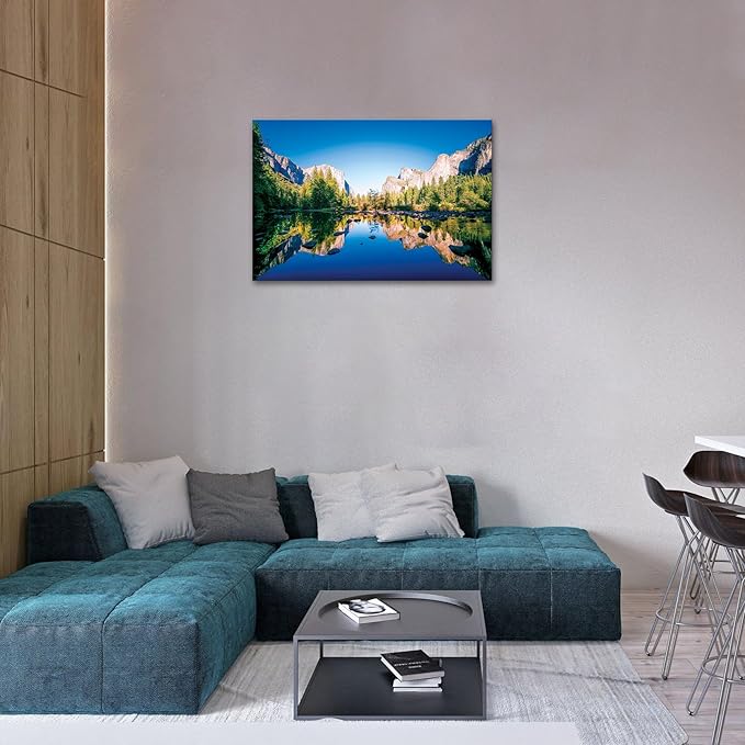 SKASNFAI Yosemite National Park Canvas Wall Art Forest Artwork Blue Lake Picture Prints Framed Home Decor for Bedroom Living Room (28x44 inch)