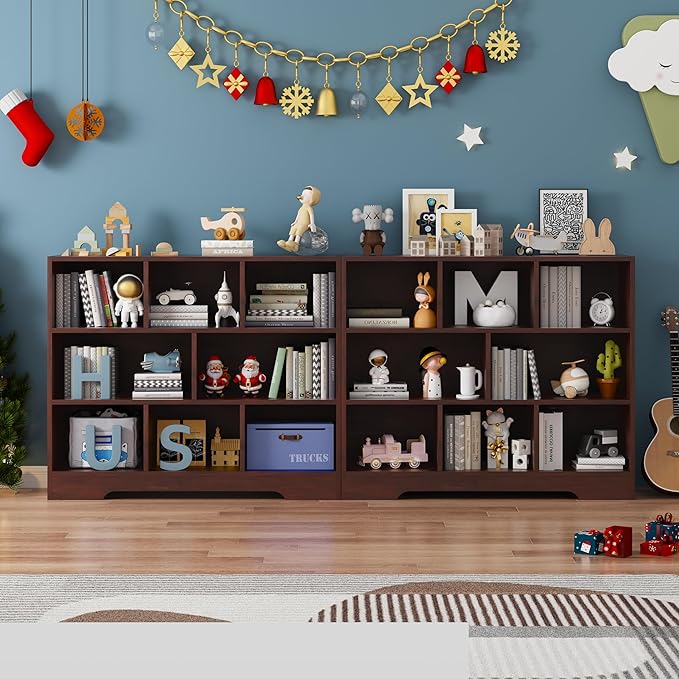 Book Shelf for Kids, 8 Cubes Storage Organizer Montessori Shelf, 3-Tier Wooden Kids Bookcase, Toy Storage Organizer for Children, Cherry Toddler Bookshelf Cube Shelf for Kid’s Room, Classroom