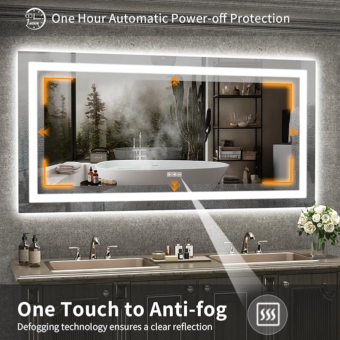 LED Mirror for Bathroom, 60x30 Inch Backlit + Front Lighted Bathroom Vanity Mirror with Lights for Wall, Double Light Strips, 3 Colors, Shatter-Proof, Anti-Fog and Brightness Memory