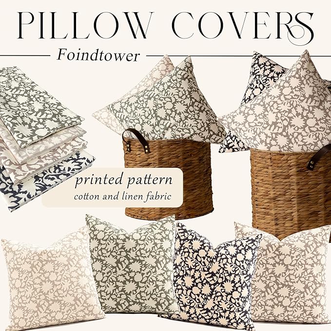 Foindtower Set of 2 Decorative Neutral Floral Lumbar Throw Pillow Covers Accent Farmhouse Cushion Covers Boho Vintage Pillowcase for Couch Sofa Bedroom Living Room Home Decor Outdoor,12×20 Inch,Tan