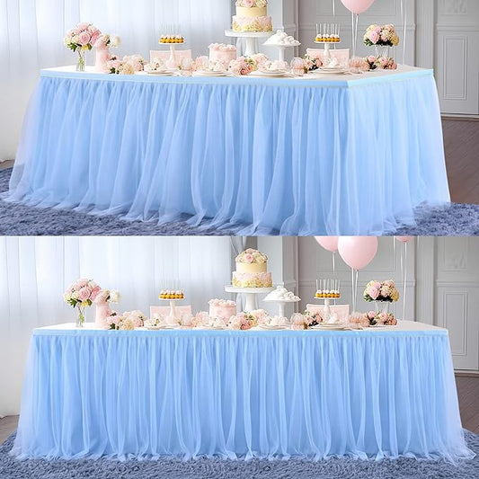2 Pack 6ft Blue Tulle Table Skirts for Rectangle Tables or Round Tables Blue Tutu Tablecloth Cover for Baby Shower Boy Birthday Party Wedding Cake Dessert Table Decorations