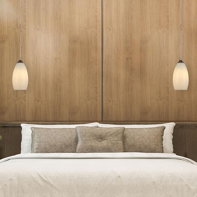 Pendant Lighting, Modern White Fishline Handblown Glass, Oval Art Shade Hanging Light, Brushed Nickel Hardware for Kitchen, Dining Room, Foyer Decor 4.7" Shade (1 Pack)