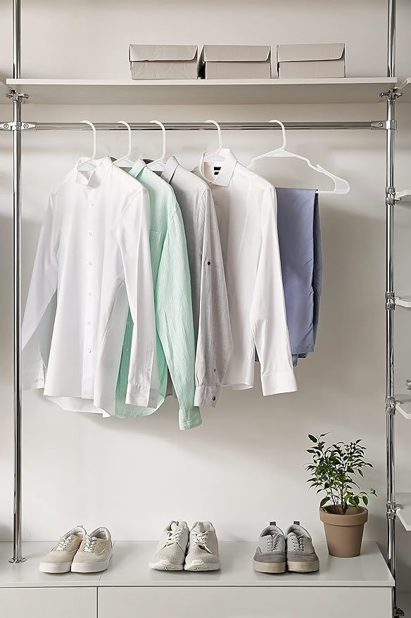 Royale Linens 60 Pack White Plastic Hangers for Clothes - Heavy Duty Clothes Hanger for Everyday Use - Lightweight & Space Saving Notched Plastic Hangers