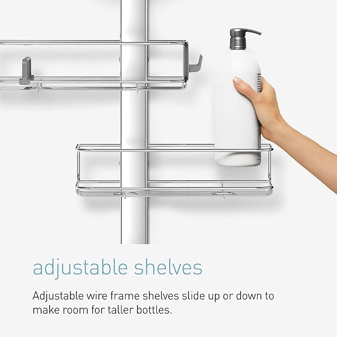simplehuman Adjustable and Extendable Shower Caddy XL, Stainless Steel and Anodized Aluminum