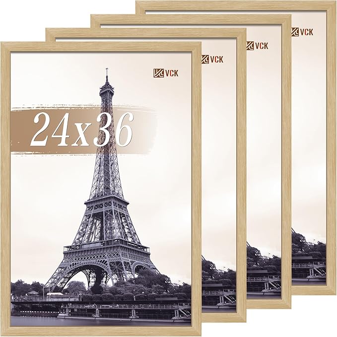 VCK 24x36 Poster Frame Set of 4 - Oak, Gallery-Quality Wood Picture Frames, 1.1-Inch Wide Border, Polished Plexiglass, Vertical or Horizontal Wall Display for Photo/Art/Prints, Natural Oak