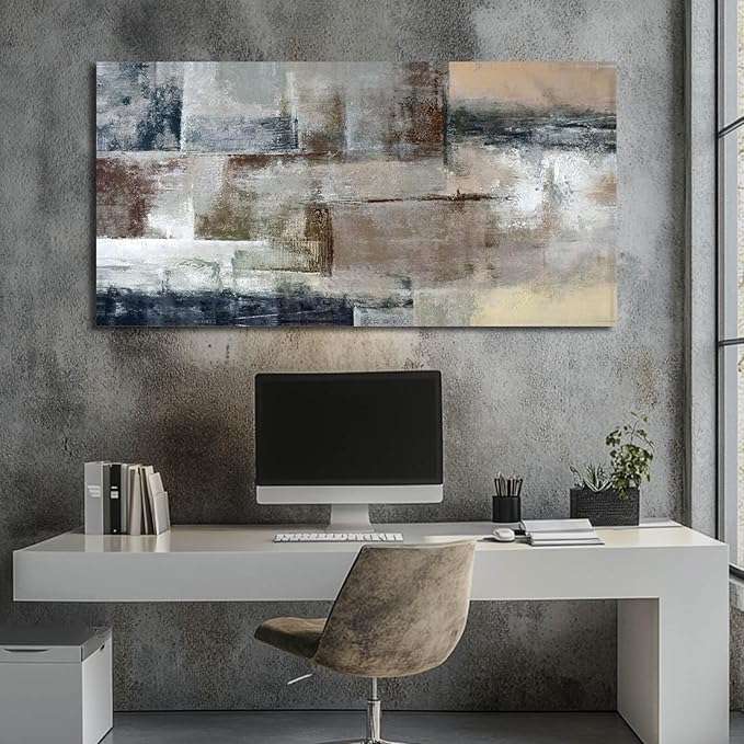Gray Abstract Wall Art Decor Hand Painted Oil Painting on Canvas Framed 20 x 40 inches Large Colorful Modern Artwork Wall Art for Living Room Bedroom Office Hotel and Dining Room