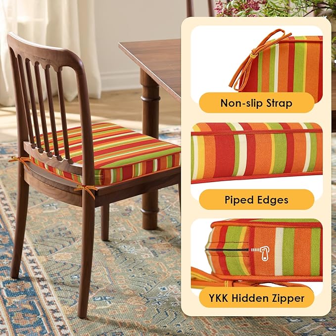 Outdoor Round Corner Seat Cushion, 17"x16"x2", Set of 4, Non Slip Seat Cushion Pads with Removable Cover for Patio Furniture, Garden Yard Lawn, Rainbow Stripe