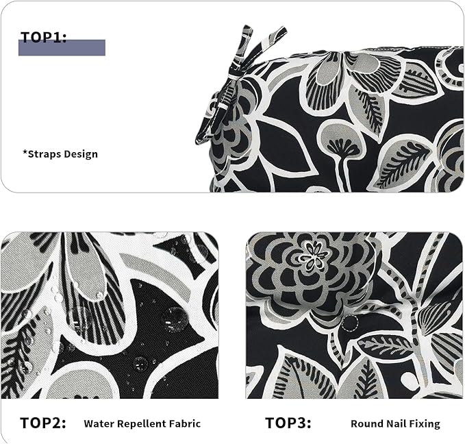 Set of 2 Outdoor Chair Cushions 19"x19"x4",Water Repellent Tufted Seat Cushions with Ties, Replacement Thick Chair Pads for Wicker Dining and Patio Furniture - Flower Black