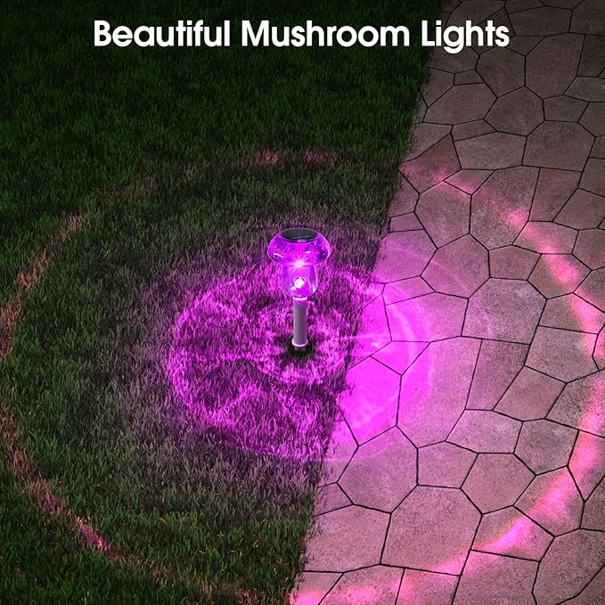 Solar Outdoor Lights, 8 Pack Waterproof Solar Mushroom Lights for Garden Yard Pathway Path Walkway Driveway Lawn Landscape Outside Decor, Yellow Green Purple Red