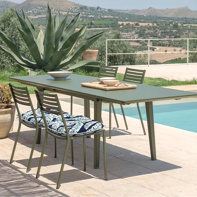 Set of 4 Outdoor Chair Cushions with Ties,Water Repellent Patio Chair Pads 17"x 16" for Outdoor Furniture,Round Corner Seat Cushions for Garden Yard Kitchen Baltic Palms White