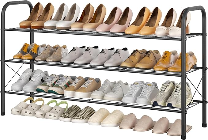 Hoctieon 3 Tier Mesh Style Shoe Rack, Entryway Shoe Shelf, Shoe Storage Organizer, Shoe Rack for Closet, Space Save for Bathroom, Garage, Hallway, Bedroom, Living Room, Black