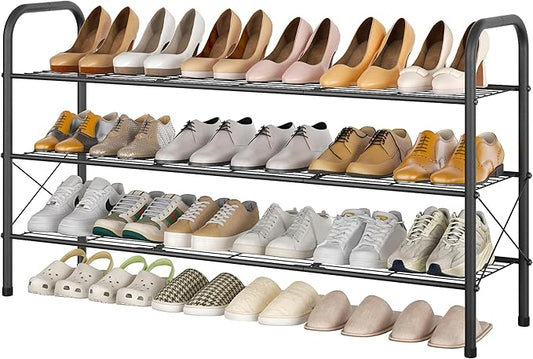 Hoctieon 3 Tier Mesh Style Shoe Rack, Entryway Shoe Shelf, Shoe Storage Organizer, Shoe Rack for Closet, Space Save for Bathroom, Garage, Hallway, Bedroom, Living Room, Black