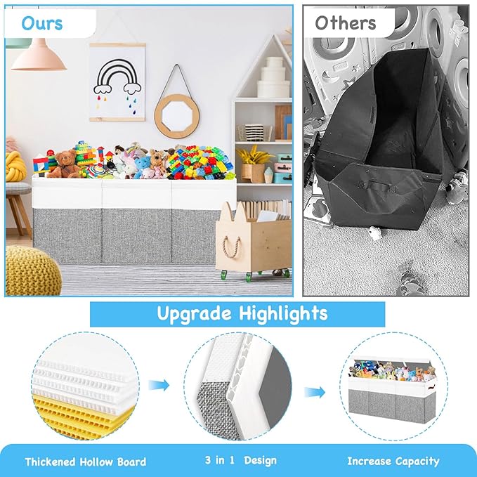 Large Toy Box Chest,Toy Storage Organizer,Storage Bins with Lids,Stuffed Animal Storage,Toy Bins for Kids,Toddlers,Baby,Girls,Nursery,Living room,playroom(Grey)