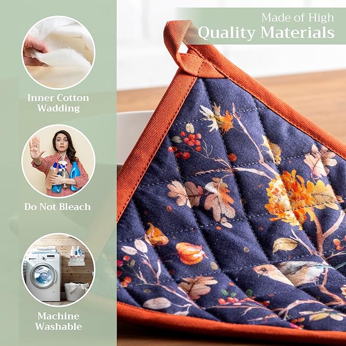 Maison d' Hermine Pot Holders 100% Cotton Heat Resistant Potholders 8" x 8" Hot Pads with Loop for Thanksgiving Christmas Decorations BBQ Cooking Baking Handling Hot Pans (Pack of 1, Kelim - Infinity)