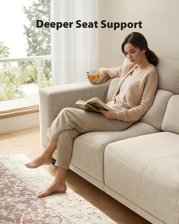 Pipishell 3 Seater Couch, Modern Linen Fabric Armchair for Living Room, 89" Comfy 3-Seater Sofas, Mid-Century Accent Chair Upholstered Couch with Removable Washable Cover