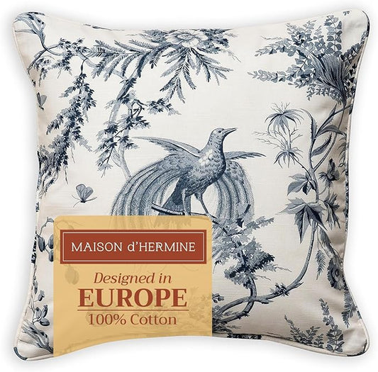Maison d' Hermine Decorative Pillow Covers 20x20 Inch Square 100% Cotton Throw Pillow Covers with Invisible Zipper Cushion Case for Living Room Couch, Chair, Sofas, Bedroom, Home (Paradise - Delft)