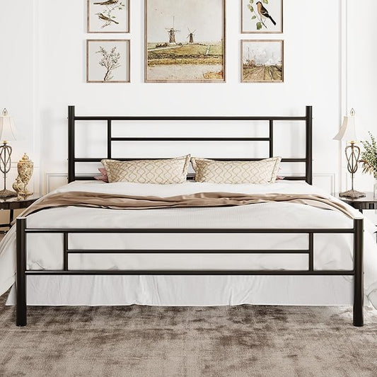 SHA CERLIN 14 Inch King Size Metal Bed Frame with Iron-Art Headboard and Footboard,Under Bed Storage Space,Platform Bed with Metal Slats Support,Easy Assembly,Noise Free,No Box Spring Needed,Black