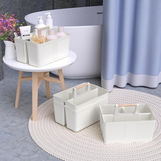 Shower Caddy Portable and Cleaning Caddy Organizer for Bathroom, Kitchen,Toiletries Storage, Caddy organizer with handle, Rust-Resistant, Durable Material(Milky White, 9.36"L×7.73"W×7.24"H)