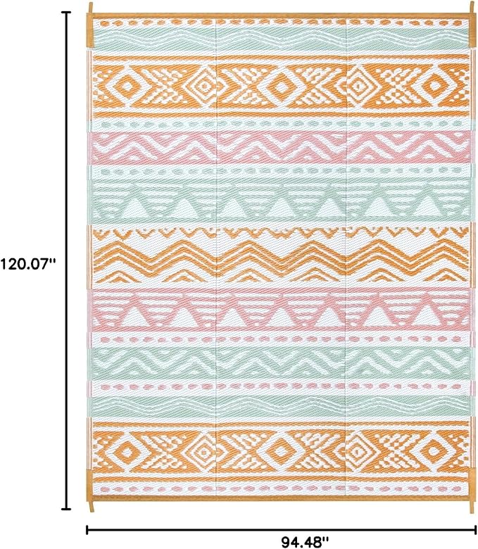 Lahome Outdoor Rug 8x10 Patio Waterproof, Reversible Outdoor Plastic Straw Rug for Camping, Large RV Outdoor Rugs Outside, Outdoor Carpet for Porch Deck Backyard Picnic(Pink/Orange,8'x 10')