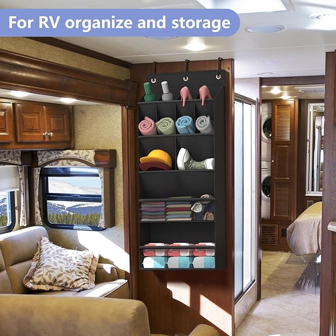 FENTEC 1 Pack Over-the-Door-Shoe-Organizers, Hanging Shoe Organizer with Large Pocket Shoe Holder Hanging Shoe Rack for Closet Shoe Organizer for Wall, Over Door Organizer with 15 Pockets Black