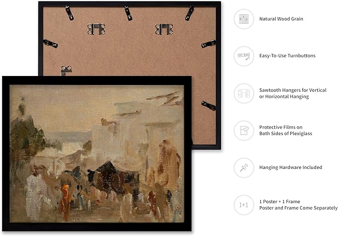 Poster Master Vintage The Bazaar Painting Poster - Retro Street in Udaipur Print - India Art - Cityscape Art - Farmhouse Art - Abstract Art - Office or Living Room Wall Decor, 8x10 Black Framed