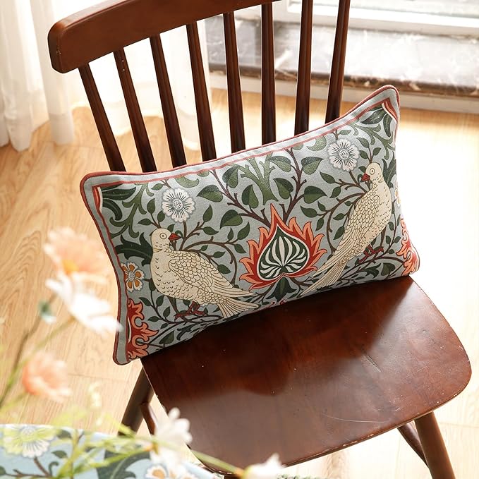 Design Lumbar Retro Elegant Linen Throw Pillow Covers 12"x20" Pack of 2, Blue Gray Floral Vine Pattern Cushion Covers Decor Rectangle Pillowcases for Bed,Living Room,Outdoor,Car