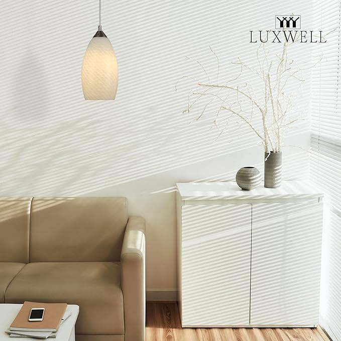 Pendant Lighting, Modern White Fishline Handblown Glass, Oval Art Shade Hanging Light, Brushed Nickel Hardware for Kitchen, Dining Room, Foyer Decor 4.7" Shade (1 Pack)