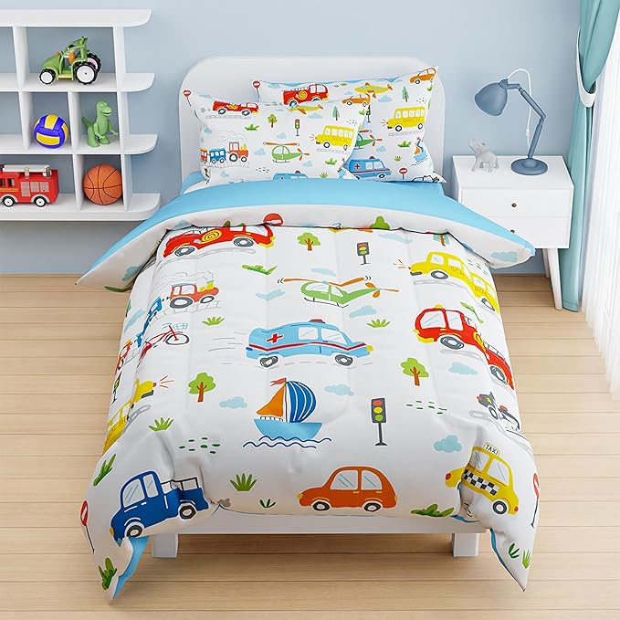 SANDJEST Transportation Duvet Cover Sets Twin Size for Kids Boys, Include 1 Polyester Comforter Cover 68x86 Inches and 1 Pillowcase 20x26 Inches, Comforter Not Included, Gift for Christmas Birthday