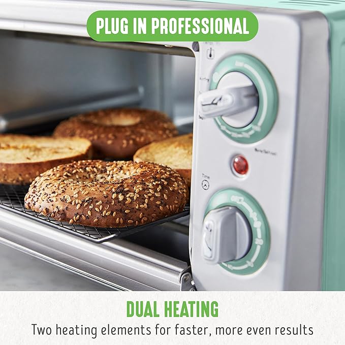 GreenLife Countertop Toaster Oven Air Fryer Stainless Steel, Healthy Ceramic Nonstick, PFAS and PFOA-Free, Tray & Basket, Bake, Broil, Reheat, Adjustable Temp & Time Control, Auto Shutoff, Turquoise