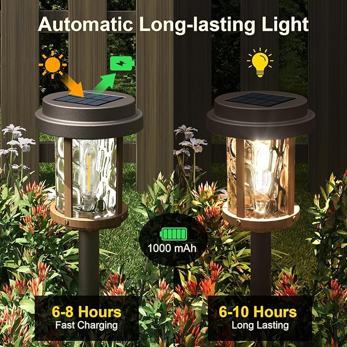 XMCOSY+ Solar Pathway Lights, Dual-Tone Solar Lights Outdoor Waterproof IP65, 20 LM LED Bright Glass Outside Light for Garden Path Yard Walkway Driveway (‎Black & Brown)