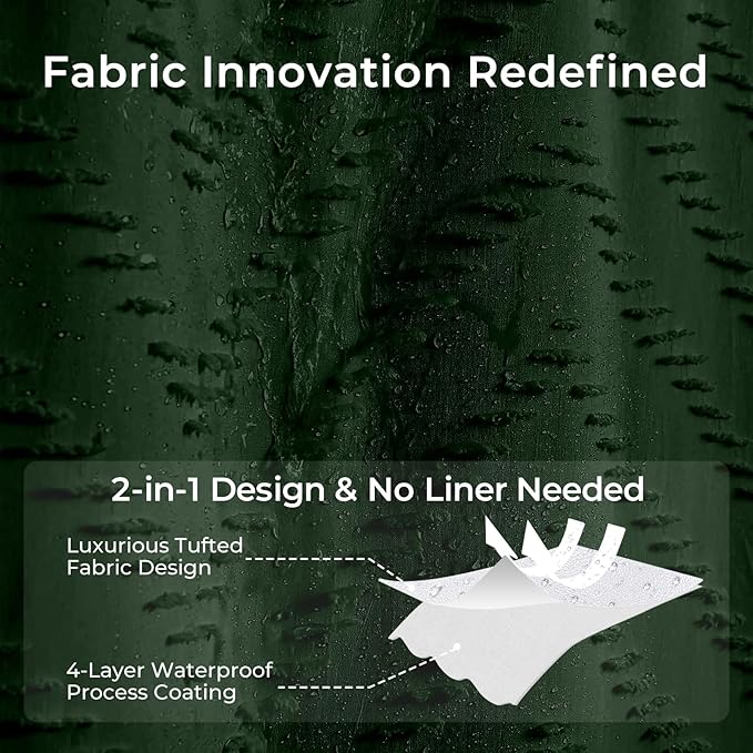 84inch Extra Long Dark Green Boho Shower Curtain Woven Fabric Shower Curtain Tufted Chervon Textured Shower Curtains Minimalist Shower Curtains for Bathroom