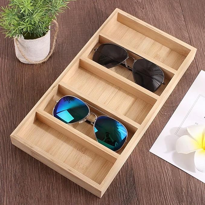 TANG SONG 1 Pack Bamboo Sunglasses Display Tray Eyewear Storage Case for Home or Office