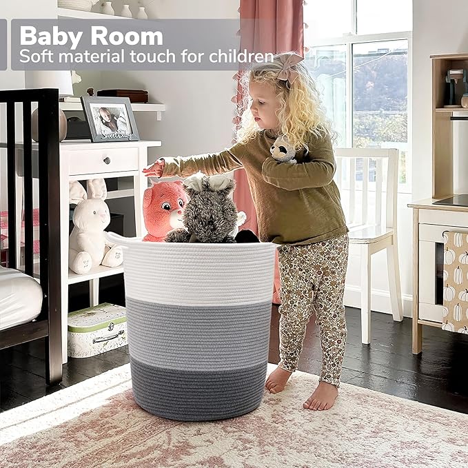 INDRESSME Tall Laundry Basket Woven Baby Hamper and Nursery Hamper, Cotton Rope Toy Baskets with 65L Capacity, Large Storage Baskets for Clothes, Blankets, Toys in Living Room, Bathroom, Bedroom